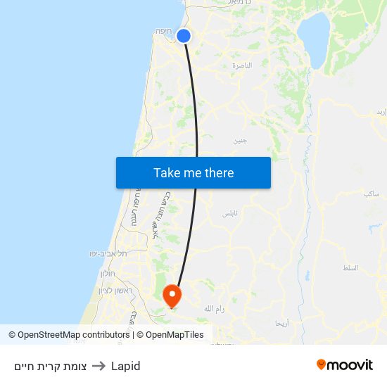 צומת קרית חיים to Lapid map