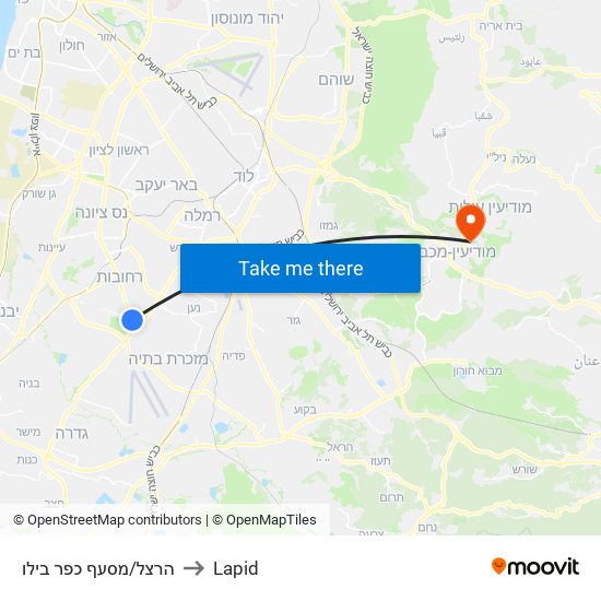 הרצל/מסעף כפר בילו to Lapid map