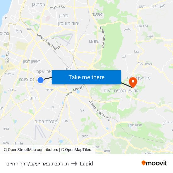 ת. רכבת באר יעקב/דרך החיים to Lapid map