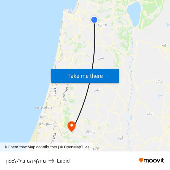 מחלף המוביל/לצפון to Lapid map