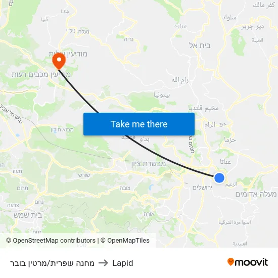 מחנה עופרית/מרטין בובר to Lapid map