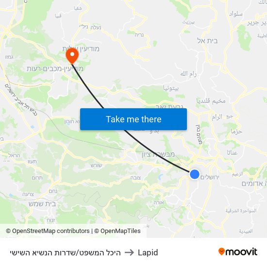 היכל המשפט/שדרות הנשיא השישי to Lapid map