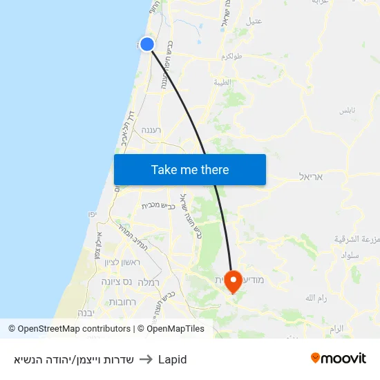 שדרות וייצמן/יהודה הנשיא to Lapid map