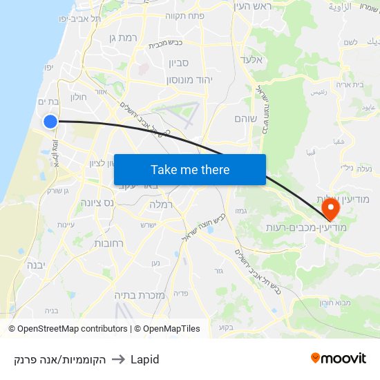 הקוממיות/אנה פרנק to Lapid map