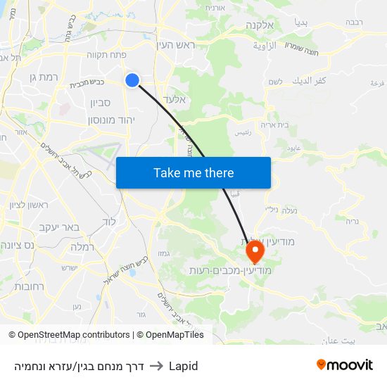 דרך מנחם בגין/עזרא ונחמיה to Lapid map