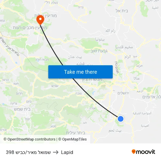 שמואל מאיר/כביש 398 to Lapid map