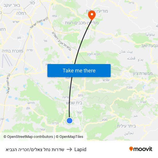שדרות נחל צאלים/זכריה הנביא to Lapid map