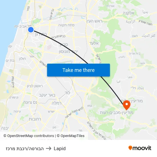 הבורסה/רכבת מרכז to Lapid map