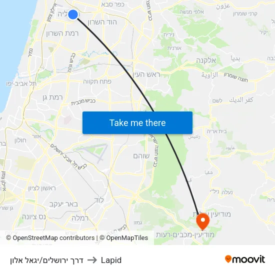 דרך ירושלים/יגאל אלון to Lapid map