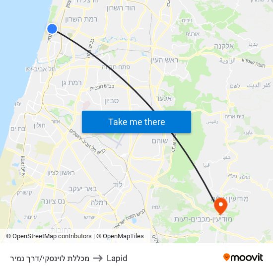 מכללת לוינסקי/דרך נמיר to Lapid map