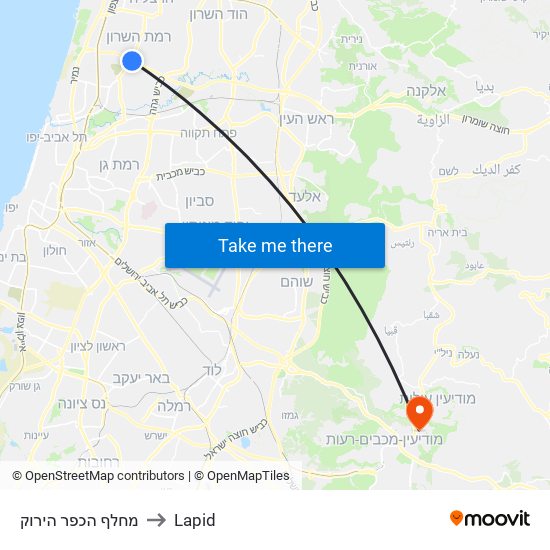 מחלף הכפר הירוק to Lapid map