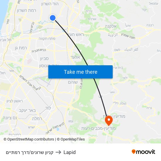 קניון שרונים/דרך רמתיים to Lapid map