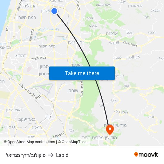 סוקולוב/דרך מגדיאל to Lapid map