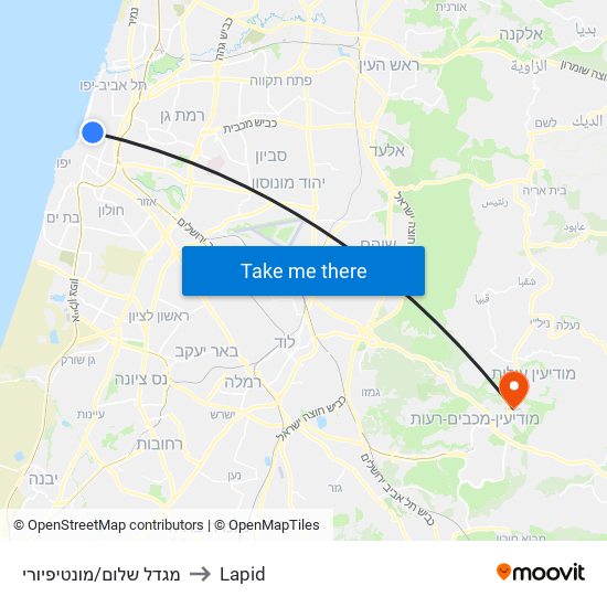 מגדל שלום/מונטיפיורי to Lapid map