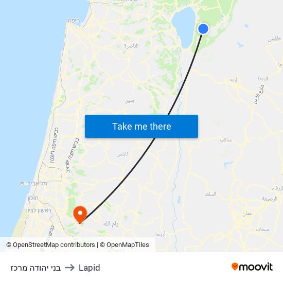 בני יהודה מרכז to Lapid map