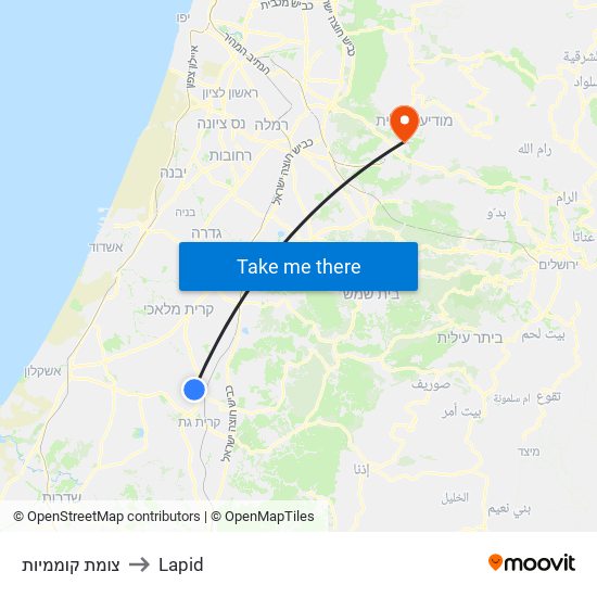 צומת קוממיות to Lapid map