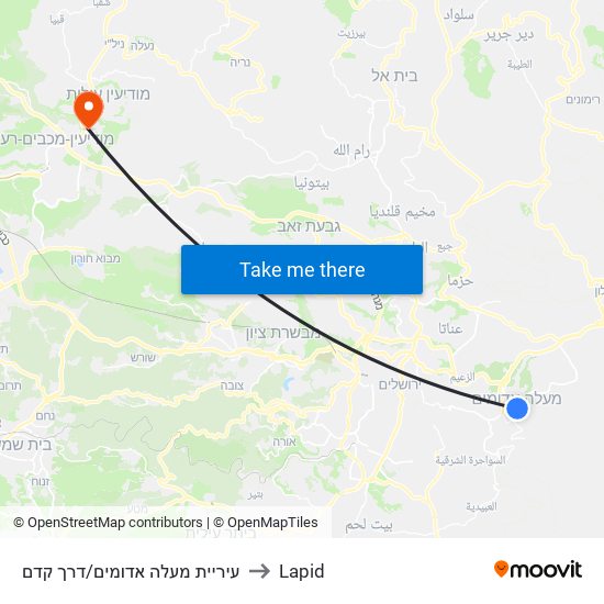 עיריית מעלה אדומים/דרך קדם to Lapid map