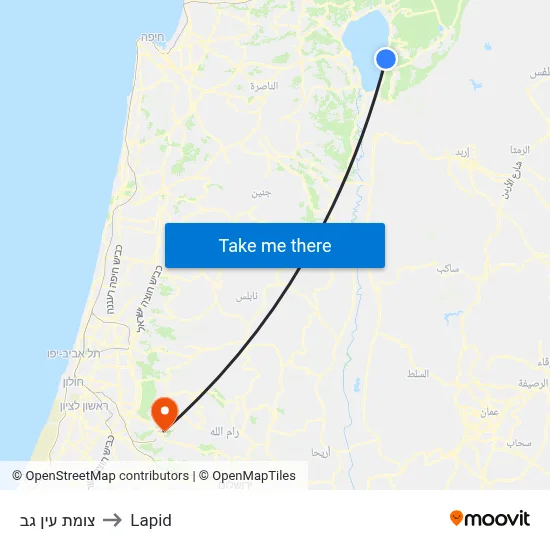 צומת עין גב to Lapid map