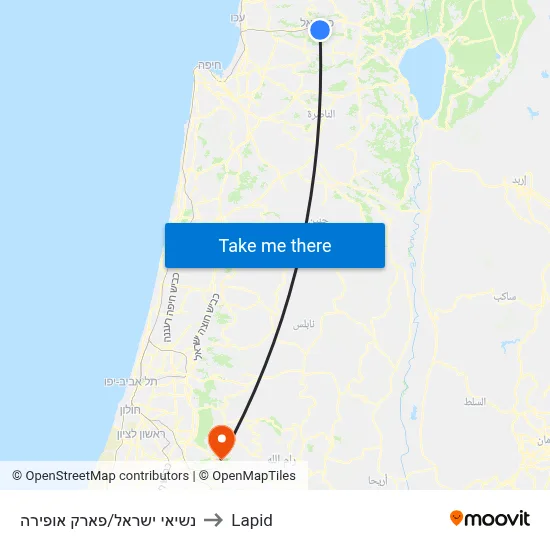 נשיאי ישראל/פארק אופירה to Lapid map
