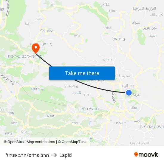 הרב פרדס/הרב פניז'ל to Lapid map