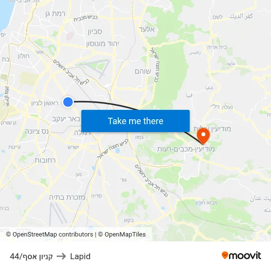 קניון אסף/44 to Lapid map