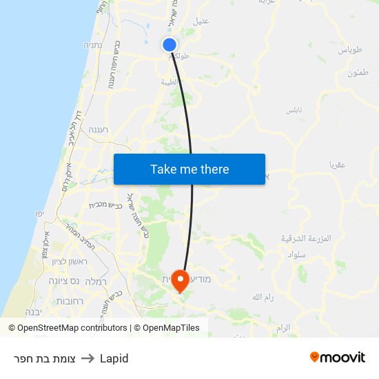 צומת בת חפר to Lapid map