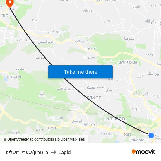 בן גוריון/שערי ירושלים to Lapid map