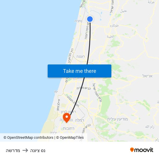 מדרשה to נס ציונה map