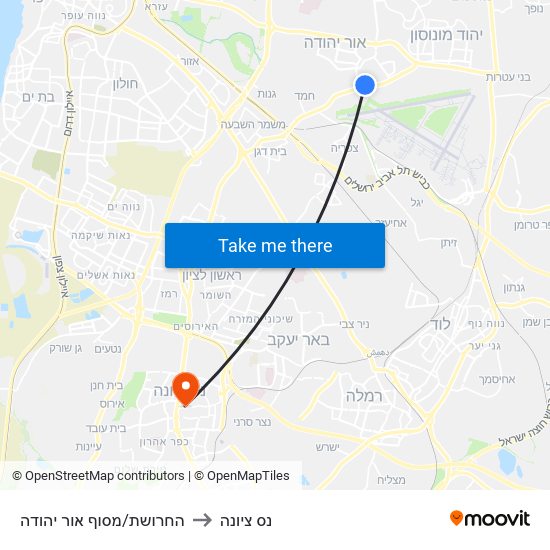 החרושת/מסוף אור יהודה to נס ציונה map