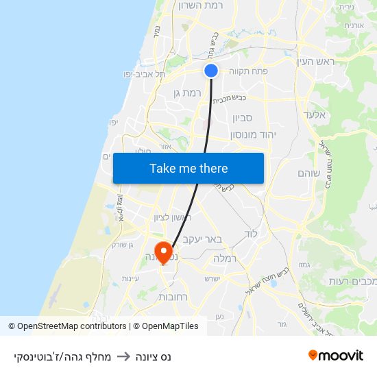 מחלף גהה/ז'בוטינסקי to נס ציונה map