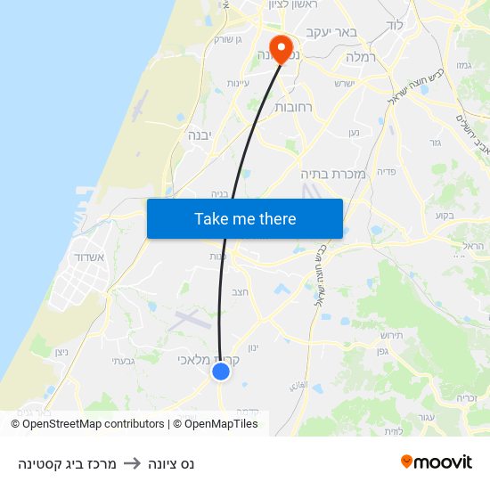 מרכז ביג קסטינה to נס ציונה map