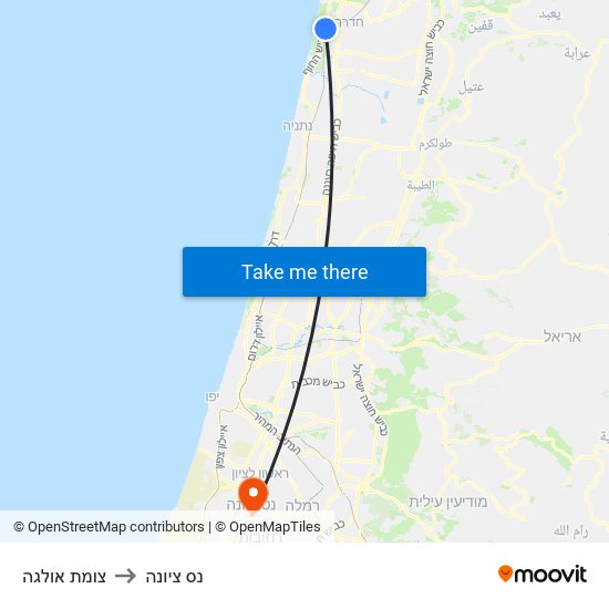 צומת אולגה to נס ציונה map