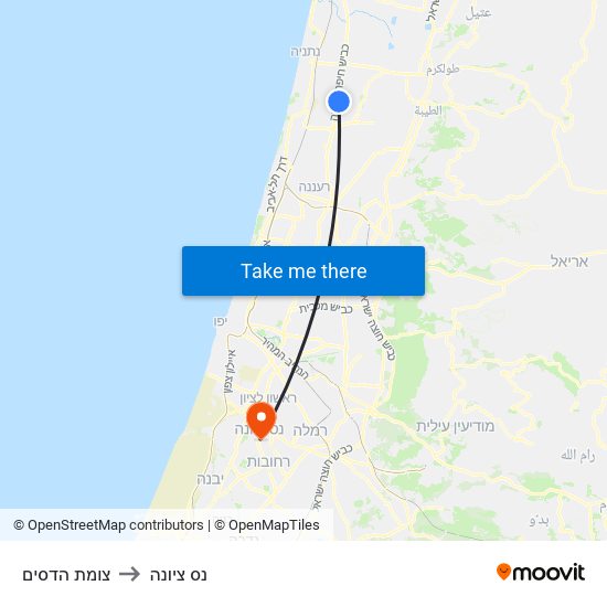 צומת הדסים to נס ציונה map