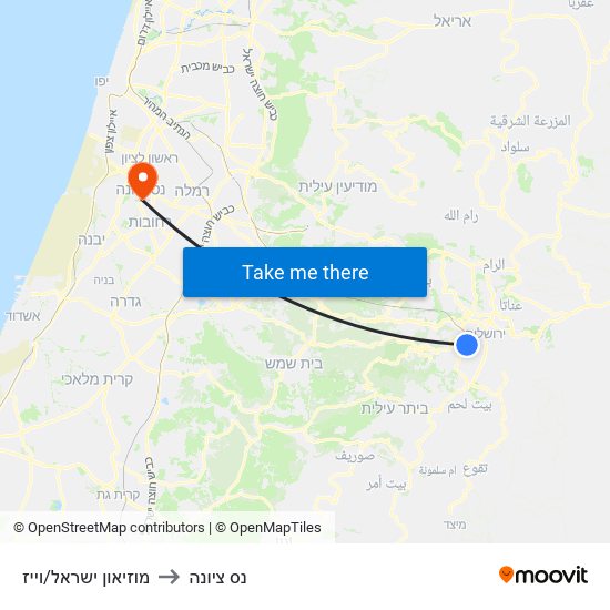 מוזיאון ישראל/וייז to נס ציונה map