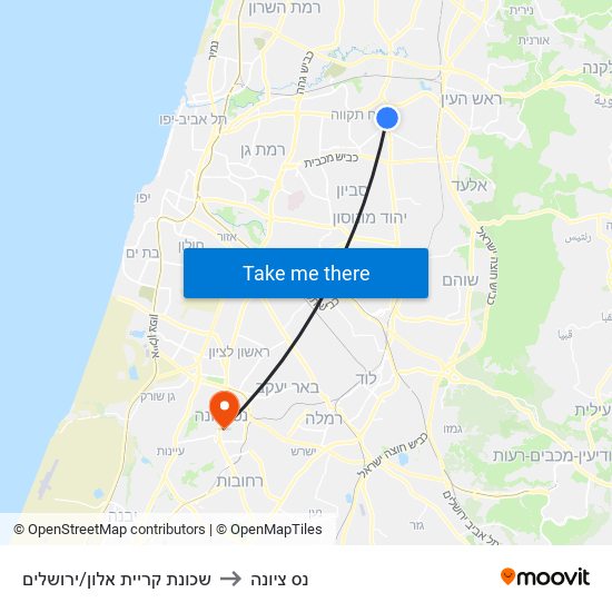 שכונת קריית אלון/ירושלים to נס ציונה map