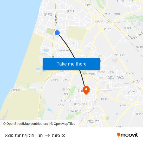 חניון חולון/תחנת מוצא to נס ציונה map