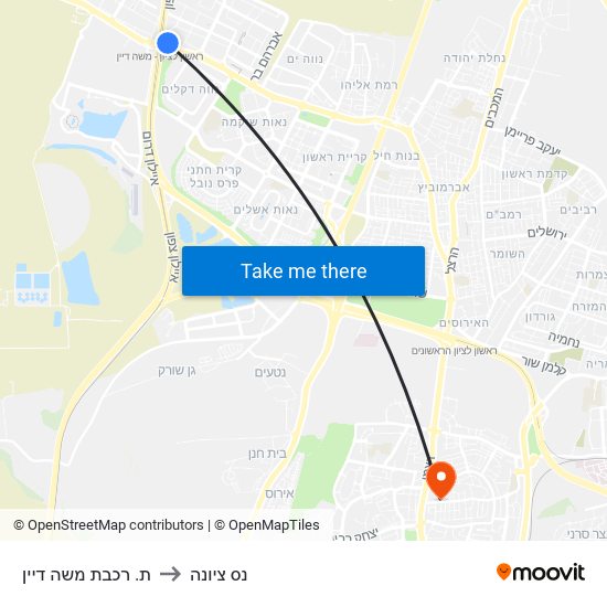 ת. רכבת משה דיין to נס ציונה map