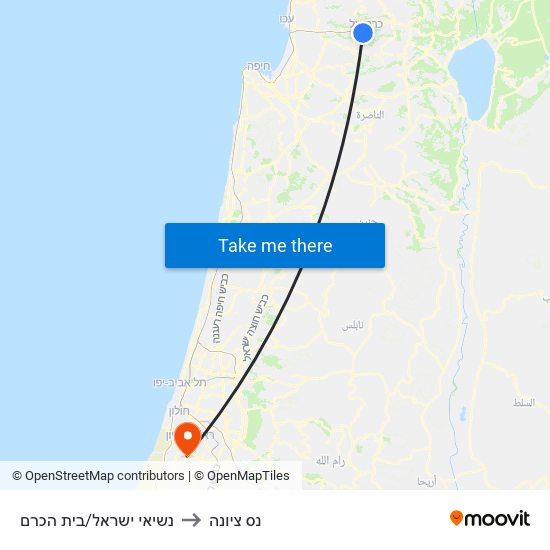נשיאי ישראל/בית הכרם to נס ציונה map
