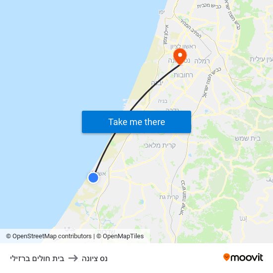 בית חולים ברזילי to נס ציונה map