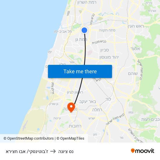 ז'בוטינסקי/ אבו חצירא to נס ציונה map