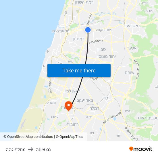 מחלף גהה to נס ציונה map