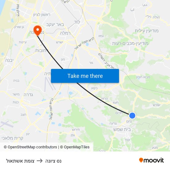 צומת אשתאול to נס ציונה map