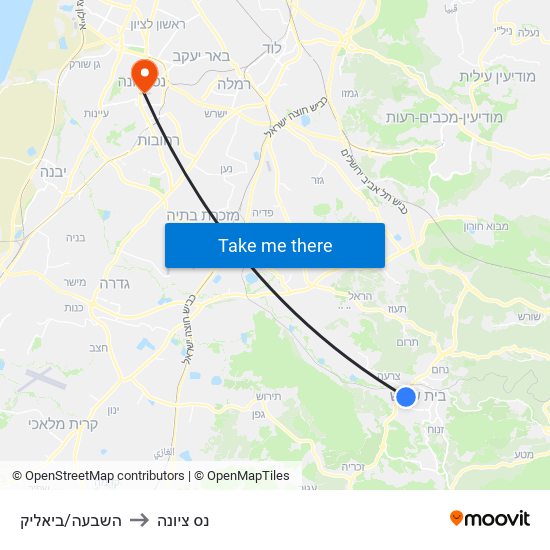 השבעה/ביאליק to נס ציונה map