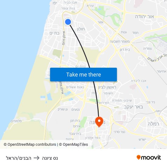 הבנים/הראל to נס ציונה map