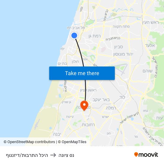 היכל התרבות/דיזנגוף to נס ציונה map