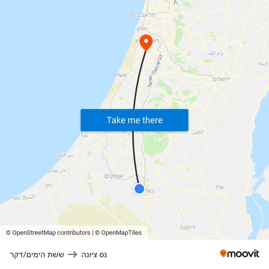 ששת הימים/דקר to נס ציונה map