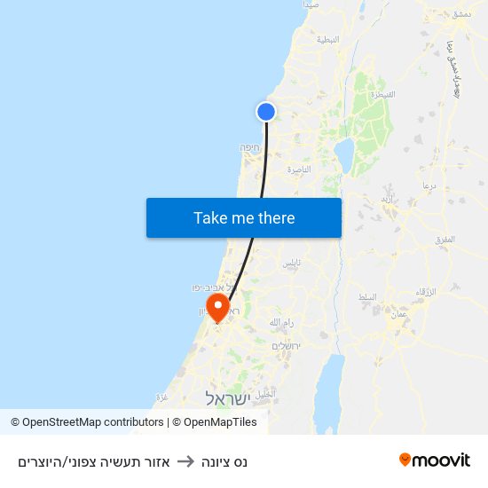 אזור תעשיה צפוני/היוצרים to נס ציונה map