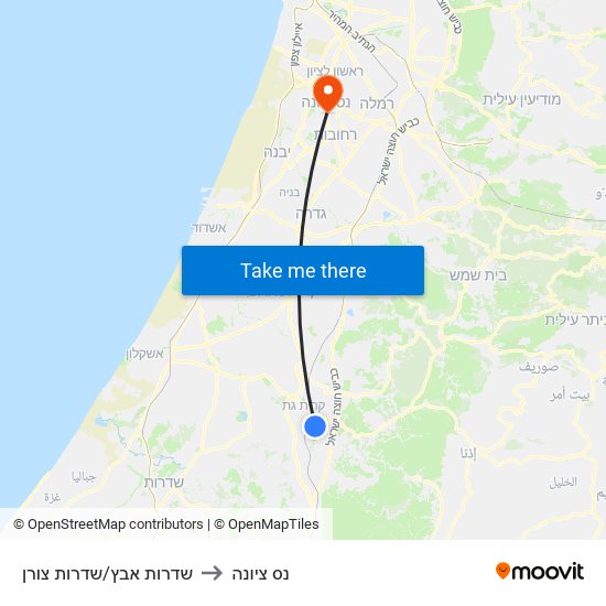 שדרות אבץ/שדרות צורן to נס ציונה map