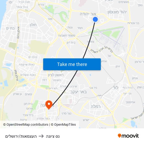 העצמאות/ירושלים to נס ציונה map