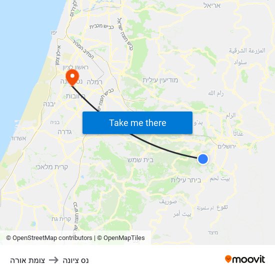 צומת אורה to נס ציונה map